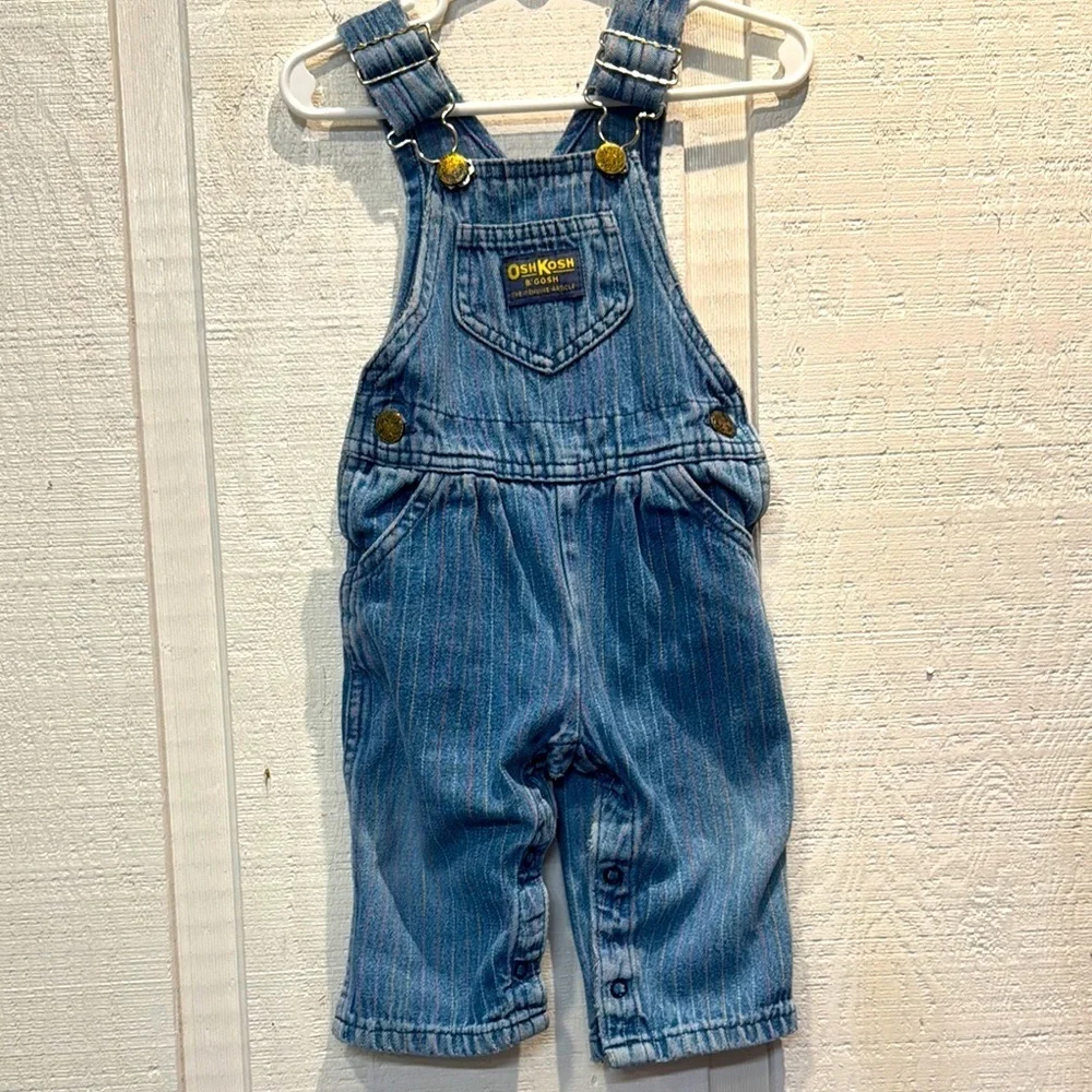 Vintage OshKosh B'gosh Blue pastel pinstripe Denim classic Overalls size 12 mos‎